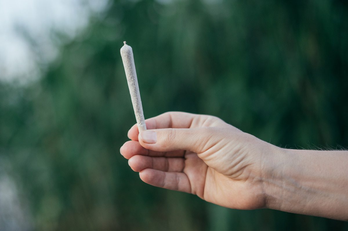 hand holding cannabis joint
